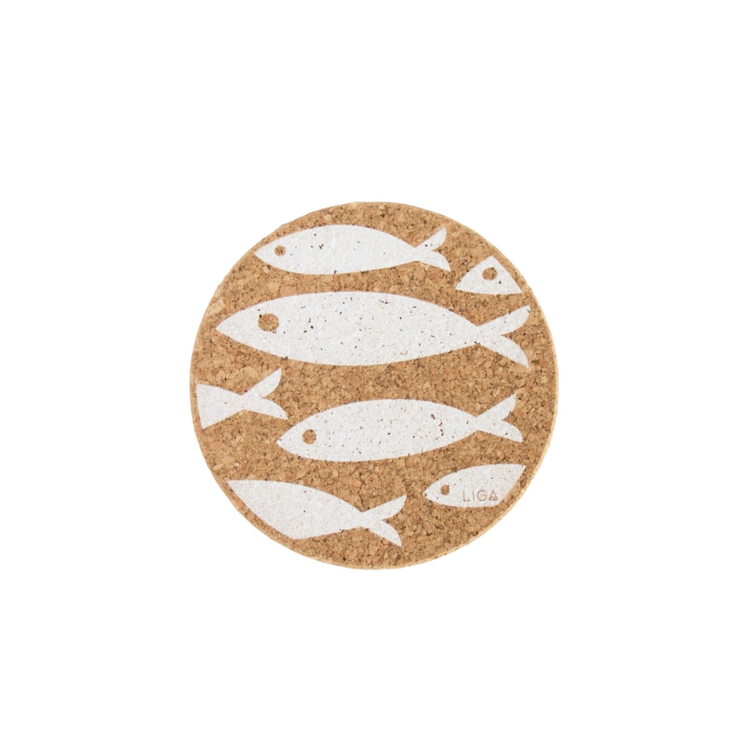 Buy Liga | Round Cork Coaster - Fish - White – Potters Cookshop