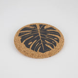 Liga Round Cork Coaster - Monstera - Grey