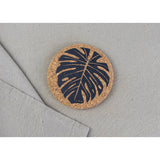 Liga Round Cork Coaster - Monstera - Grey