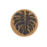 Liga Round Cork Coaster - Monstera - Grey
