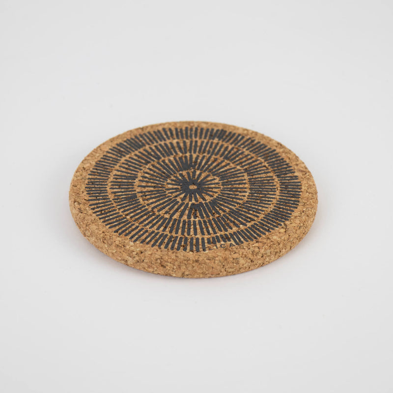 Liga Round Cork Coaster - Sandy Lines - Grey
