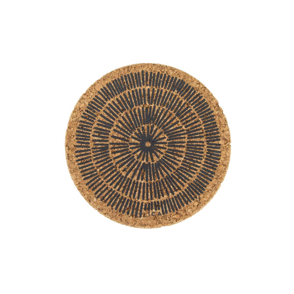 Liga Round Cork Coaster - Sandy Lines - Grey