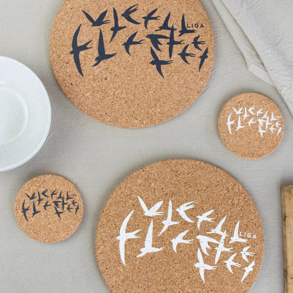 Liga Round Cork Coaster - Swallows - White