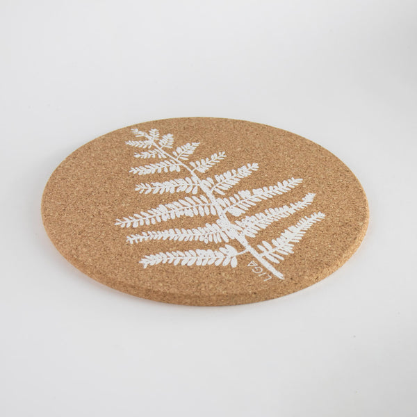Liga Round Cork Placemat - Fern - White