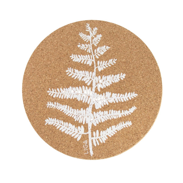 Liga Round Cork Placemat - Fern - White