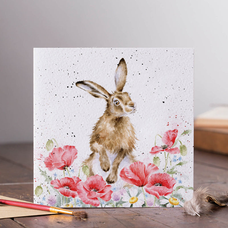 Wrendale Designs By Hannah Dale Card - Field Of Flowers - Hare