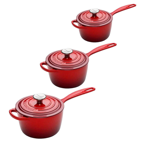 Le Creuset Signature Cast Iron 3 Piece Saucepan Set - Cerise