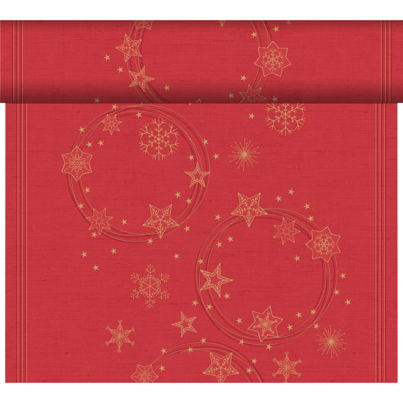Perforated Linen-Feel 40cm x 480cm Placemat & Table Runner Roll - Star Shine Red