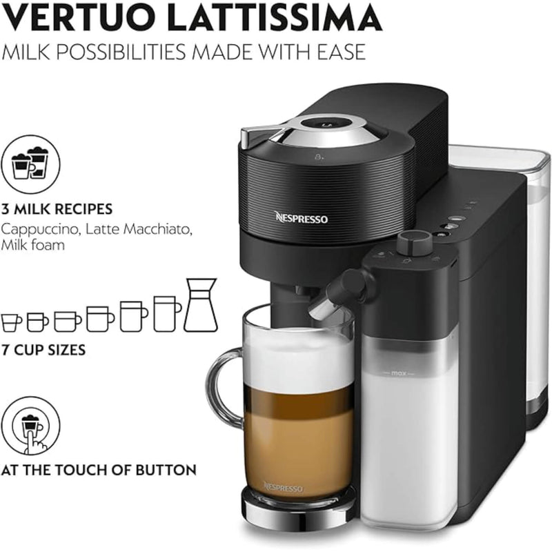 De'Longhi Nespresso ENV300.B Vertuo Lattissima Espresso Coffee Machine with Automatic Milk Frother - Black