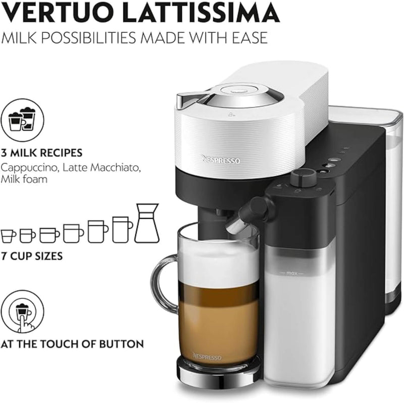 De'Longhi Nespresso ENV300.W Vertuo Lattissima Espresso Coffee Machine with Automatic Milk Frother - White