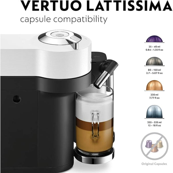 De'Longhi Nespresso ENV300.W Vertuo Lattissima Espresso Coffee Machine with Automatic Milk Frother - White
