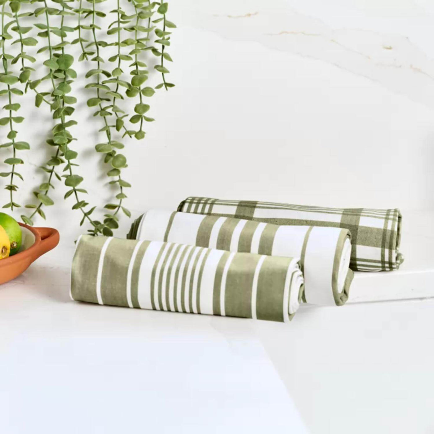 SET STROFINACCI CUCINA FILATO TINTO (SET DA 3) - Verde | Italia SET STROFINACCI CUCINA FILATO TINTO (SET DA 3) - Verde | Italia