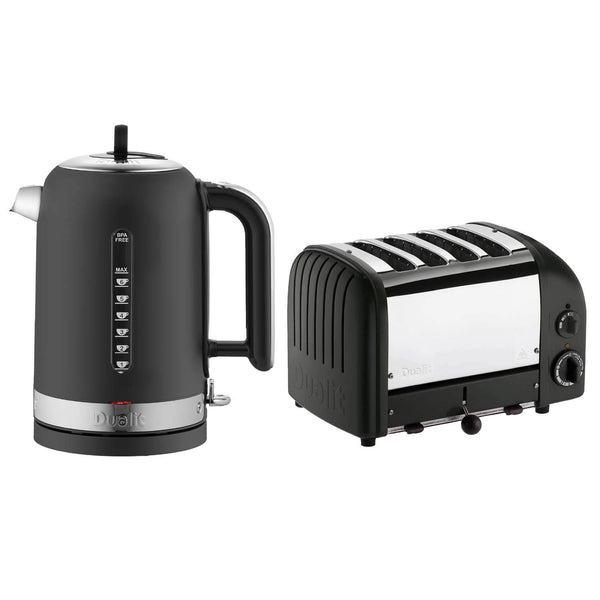 Dualit Classic 72785 1.7 Litre Jug Kettle & Vario AWS 40370 4-Slice Toaster - Matte Black