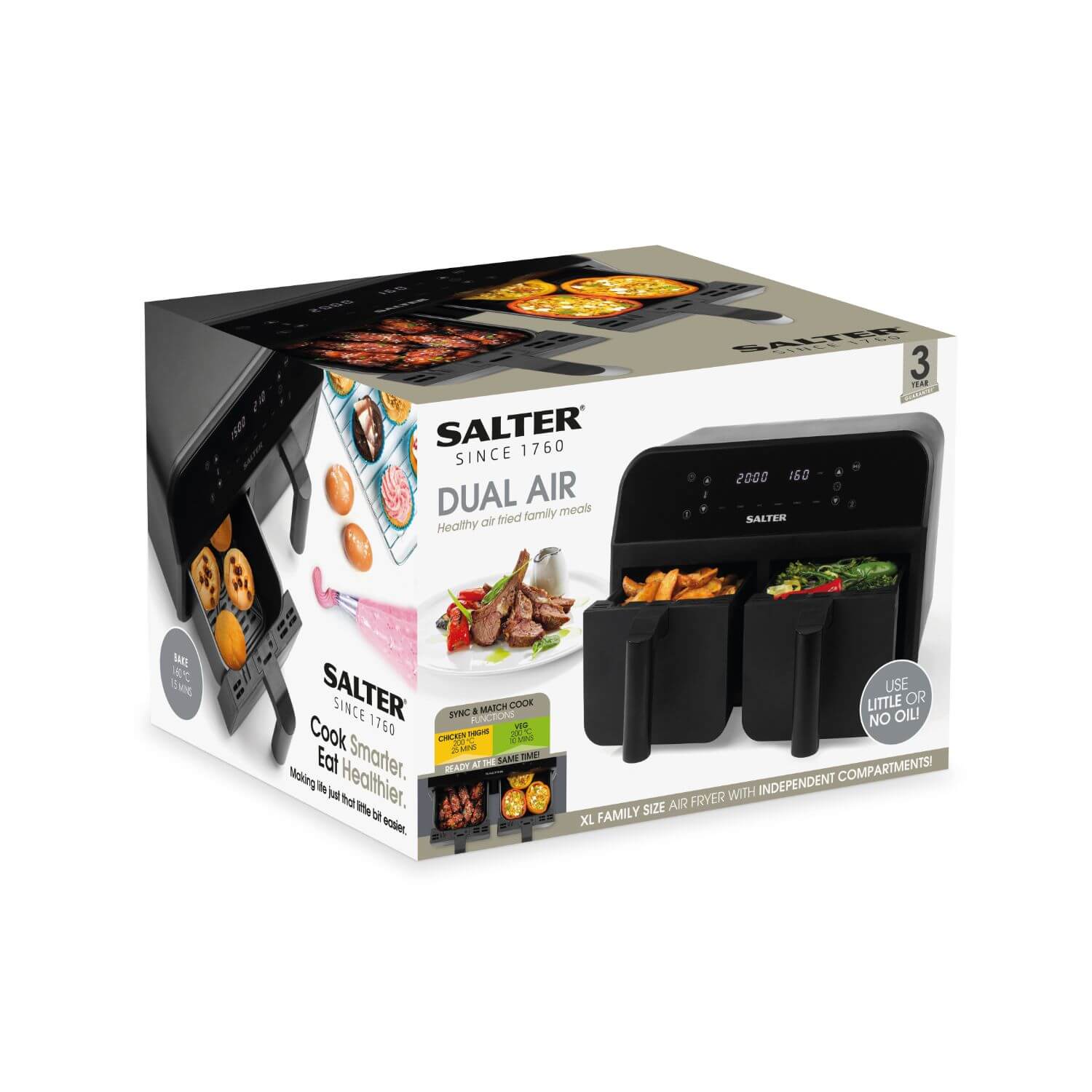 Buy Salter EK4750BLK Double Drawer 7.4 Litre Digital Air Fryer Black