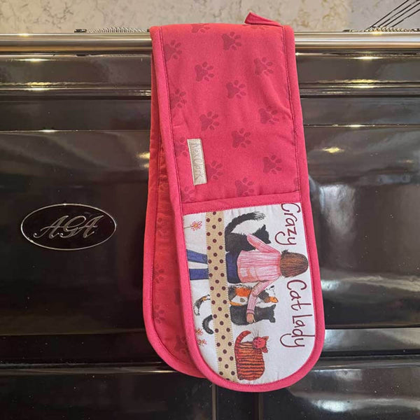 Alex Clark 100% Cotton Double Oven Gloves - Crazy Cat Lady