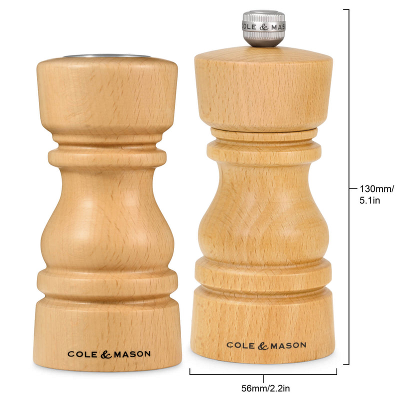 Cole & Mason London 13cm Beech Wood Salt Shaker & Pepper Mill Set - Natural