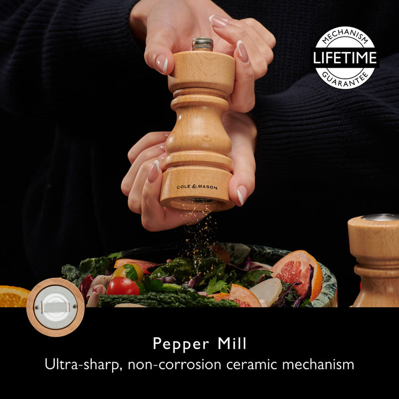 Cole & Mason London 13cm Beech Wood Salt Shaker & Pepper Mill Set - Natural