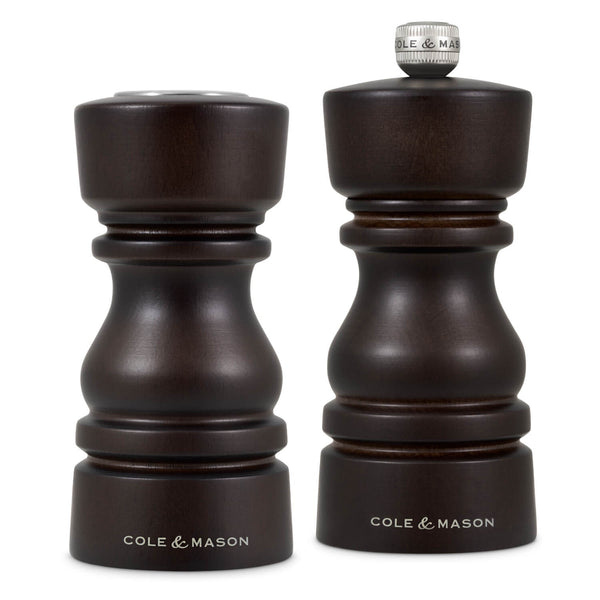Cole & Mason London 13cm Beech Wood Salt Shaker & Pepper Mill Set - Chocolate