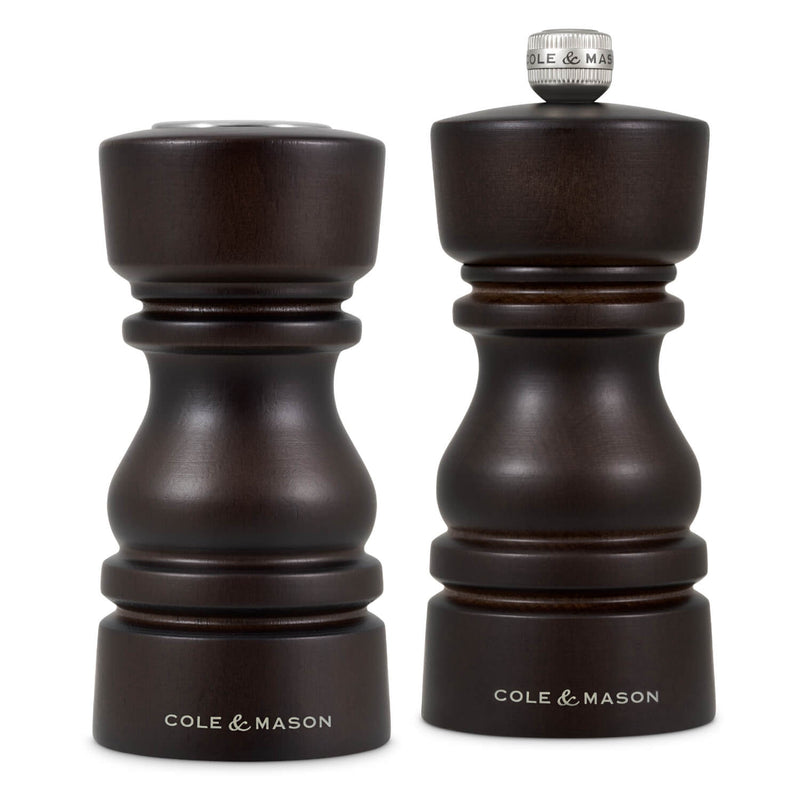Cole & Mason London 13cm Beech Wood Salt Shaker & Pepper Mill Set - Chocolate