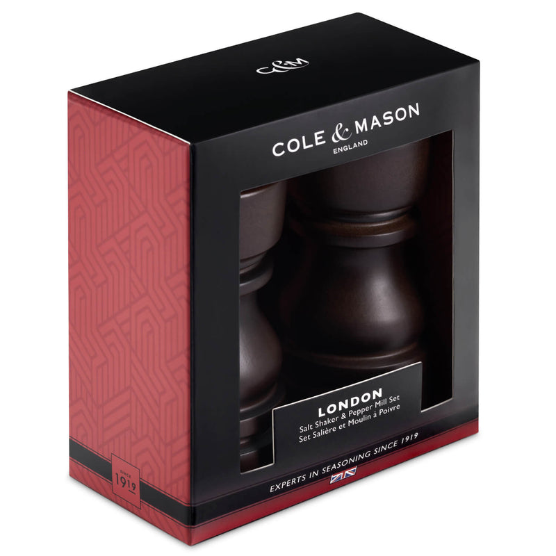 Cole & Mason London 13cm Beech Wood Salt Shaker & Pepper Mill Set - Chocolate