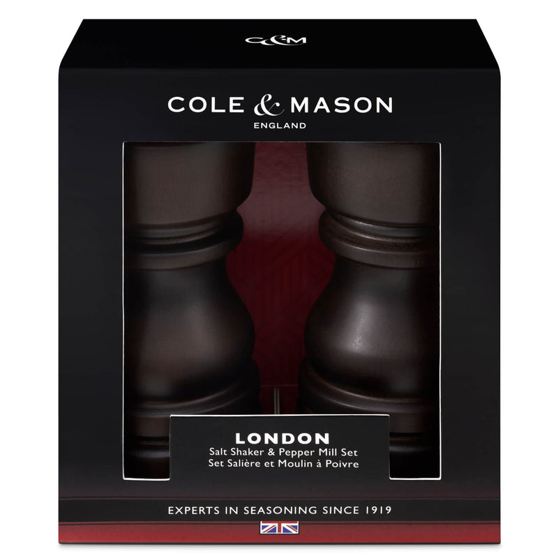 Cole & Mason London 13cm Beech Wood Salt Shaker & Pepper Mill Set - Chocolate