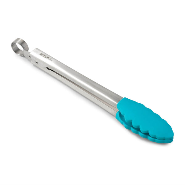 Zeal 25cm Stainless Steel Silicone Tipped Tongs - Neon Aqua