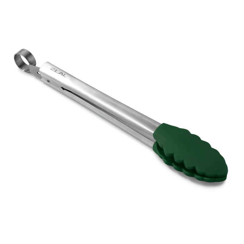 Zeal 25cm Stainless Steel Silicone Tipped Tongs - Forest Green