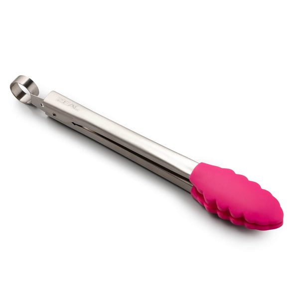 Zeal 25cm Stainless Steel Silicone Tipped Tongs - Neon Pink