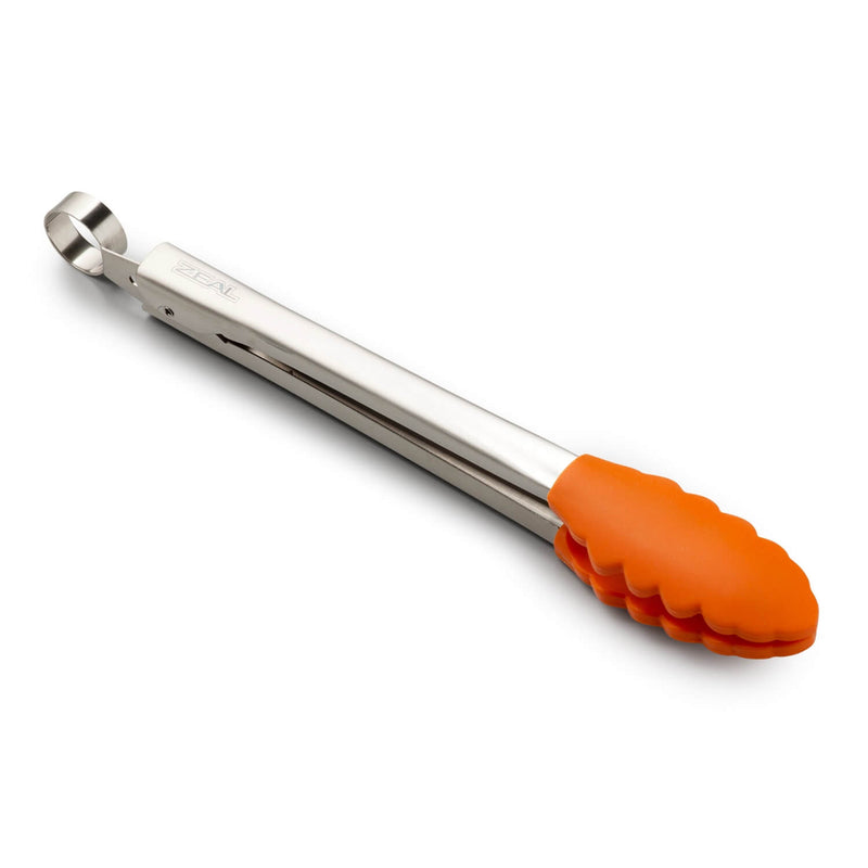 Zeal 25cm Stainless Steel Silicone Tipped Tongs - Neon Orange
