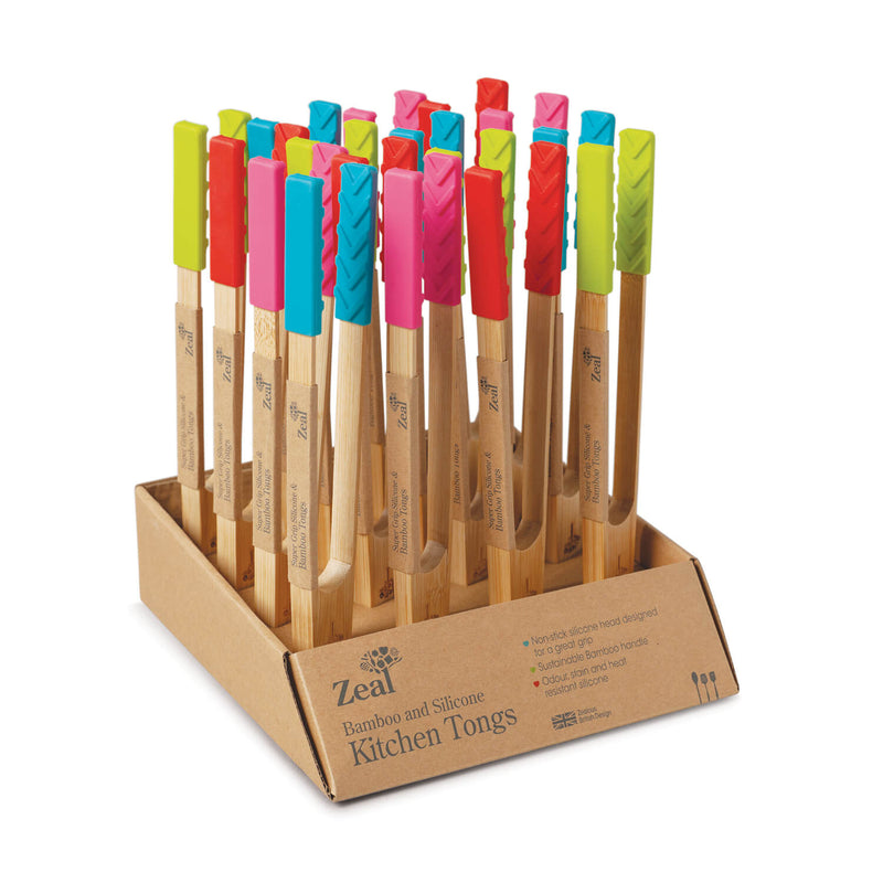 Zeal 25cm Bamboo & Silicone Kitchen Tongs - Provence Blue