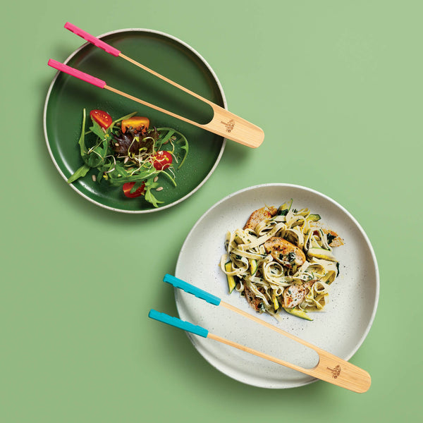 Zeal 25cm Bamboo & Silicone Kitchen Tongs - Aqua
