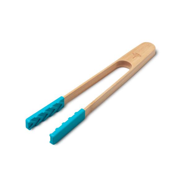 Zeal 25cm Bamboo & Silicone Kitchen Tongs - Aqua