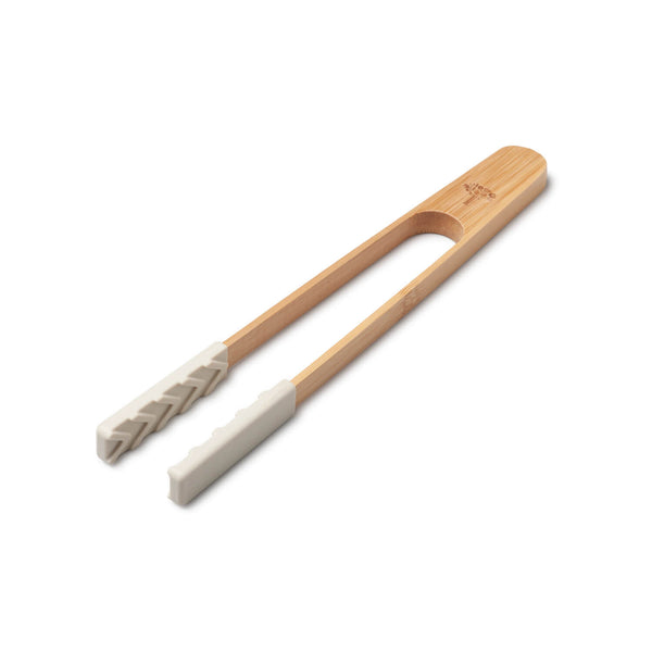 Zeal 25cm Bamboo & Silicone Kitchen Tongs - Cream