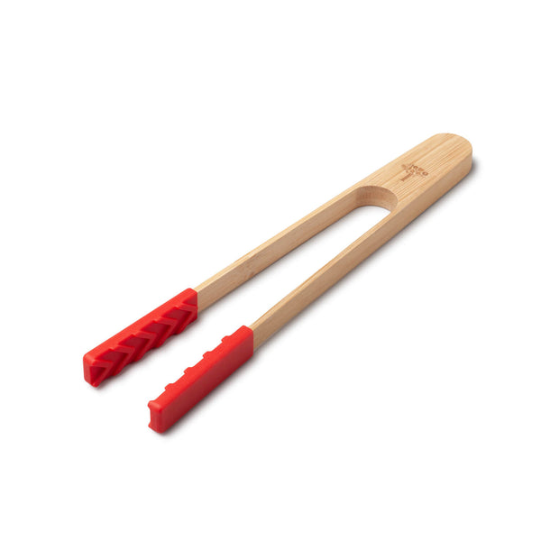 Zeal 25cm Bamboo & Silicone Kitchen Tongs - Red