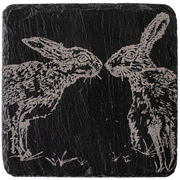 Selbrae House Slate Coaster - Kissing Hares