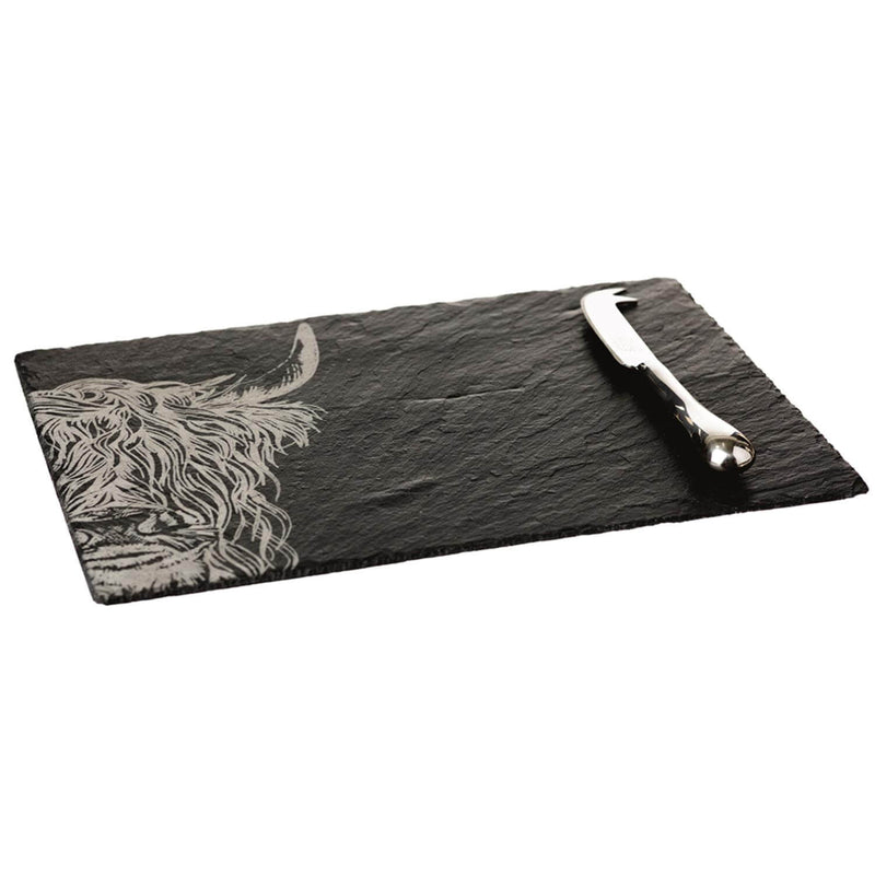 Selbrae House Slate Cheese Board & Knife Set - Highland Cow