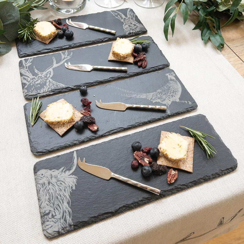 Selbrae House 4-Piece Mini Slate Cheese Board & Knife Set - Country Animals