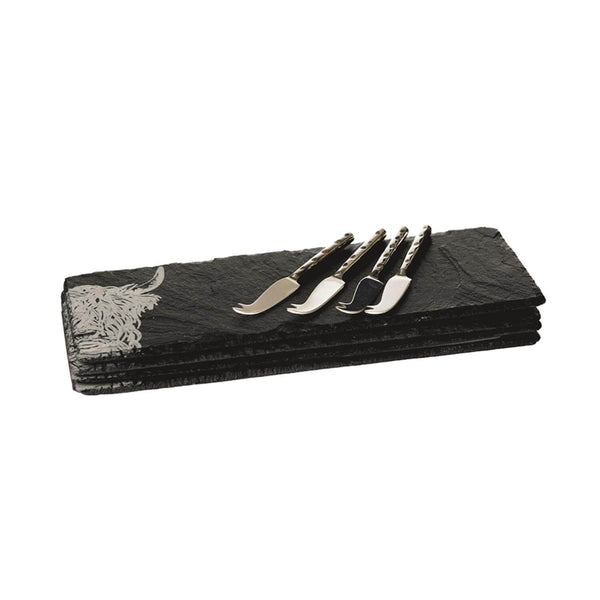 Selbrae House 4-Piece Mini Slate Cheese Board & Knife Set - Country Animals