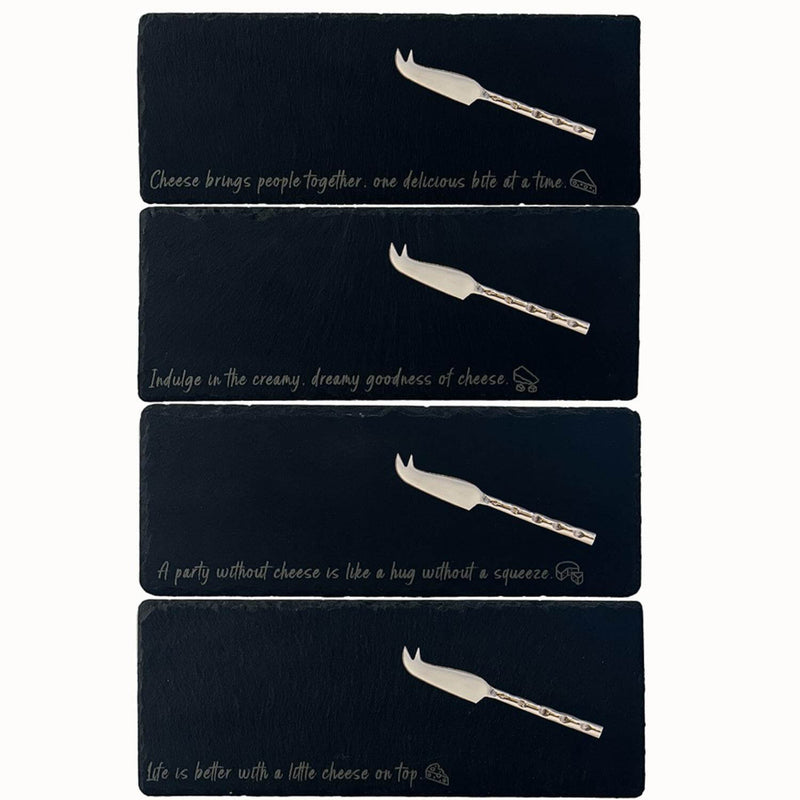 Selbrae House 4-Piece Mini Slate Cheese Board & Knife Set - Cheese Sayings