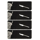 Selbrae House 4-Piece Mini Slate Cheese Board & Knife Set - Highland Cow