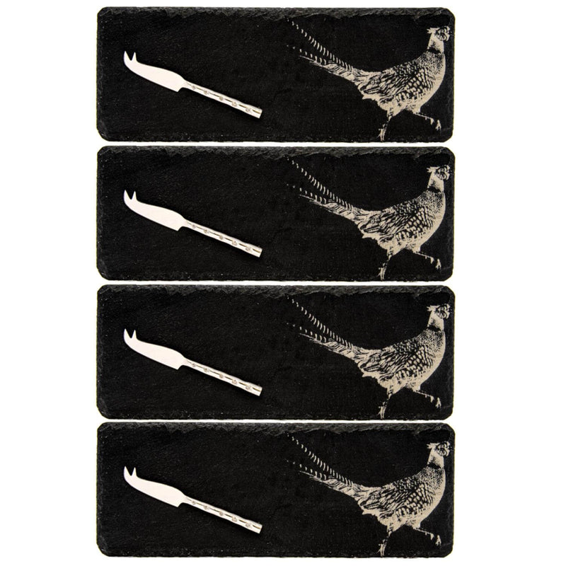 Selbrae House 4-Piece Mini Slate Cheese Board & Knife Set - Pheasant