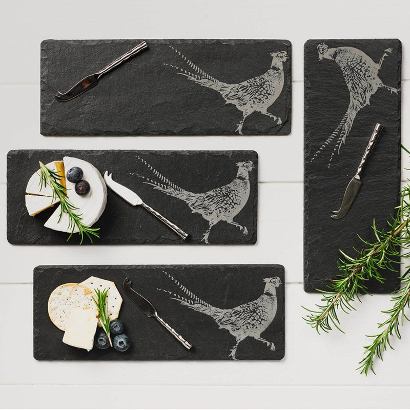 Selbrae House 4-Piece Mini Slate Cheese Board & Knife Set - Pheasant