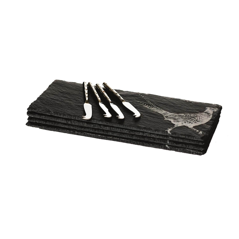 Selbrae House 4-Piece Mini Slate Cheese Board & Knife Set - Pheasant