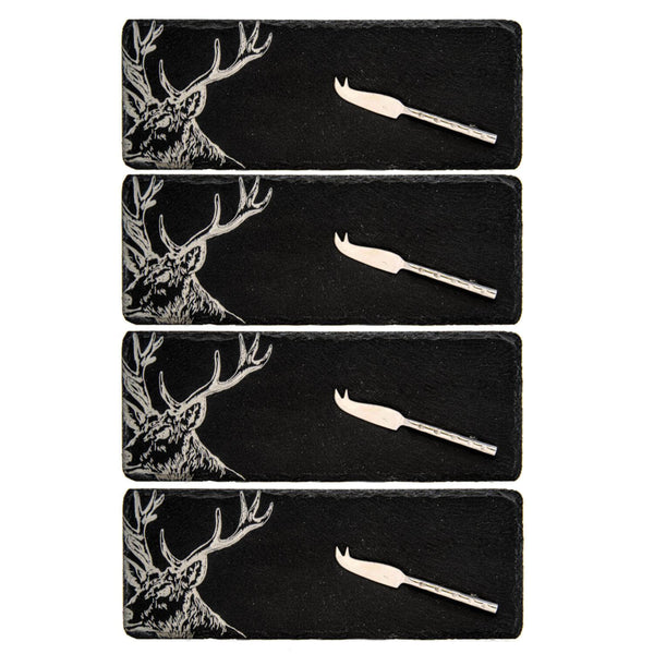 Selbrae House 4-Piece Mini Slate Cheese Board & Knife Set - Stag