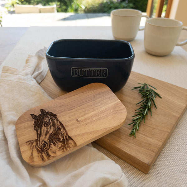 Selbrae House Blue Ceramic Butter Dish - Horse