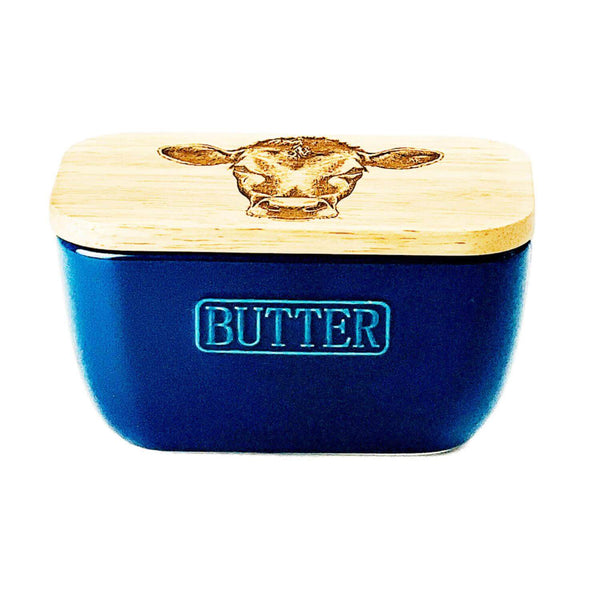 Selbrae House Blue Ceramic Butter Dish - Jersey Cow
