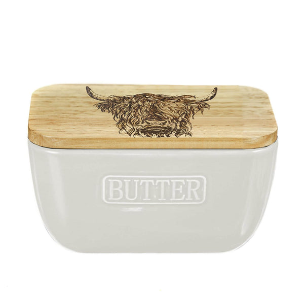 Selbrae House White Ceramic Butter Dish - Highland Cow