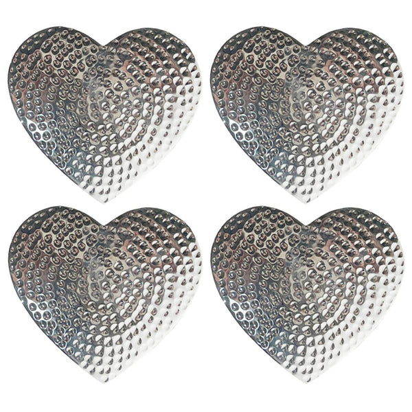 Selbrae House Flat Hammered Aluminium Set of 4 Heart Coasters - Silver