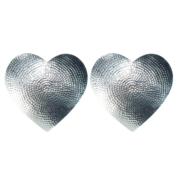 Selbrae House Flat Hammered Aluminium Set of 2 Heart Placemats - Silver