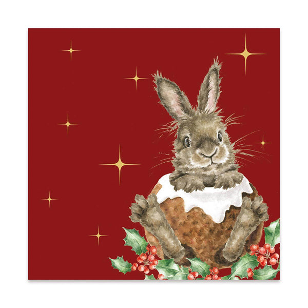 Wrendale Designs by Hannah Dale Pack of 20 Lunch Christmas Napkins - Merry Little Christmas - Rabbit